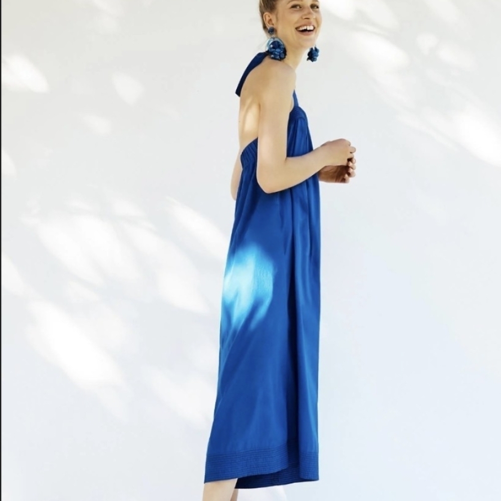 Anthropology Hei Hei Cobalt Blue Sunward Side Pockets Halter Boho Jumpsuit Sz XS